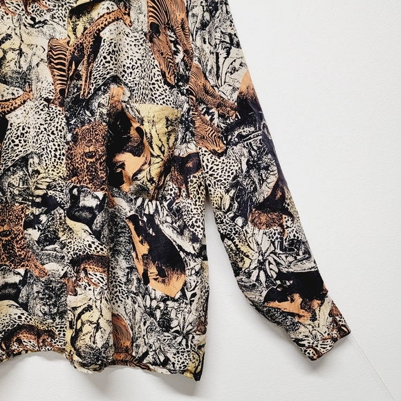 Vintage Silk Club Shirt Animal African Zoo Print Button Up Long Sleeve size S/M - Picture 6 of 13